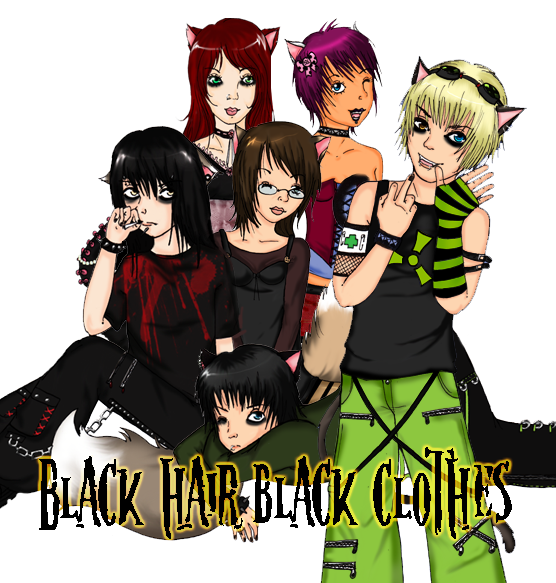 Black hair black clothes chars by blackpaintbucket