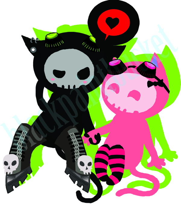 Skeleton kitty love by blackpaintbucket