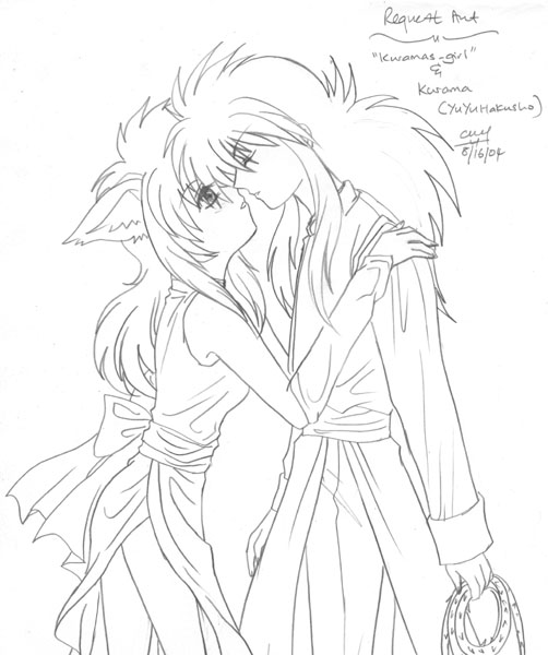 Request Art - "Kuramas_girl" & Kurama (YYH) by blackwings