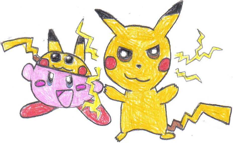 pikachu and kirby by bloo88