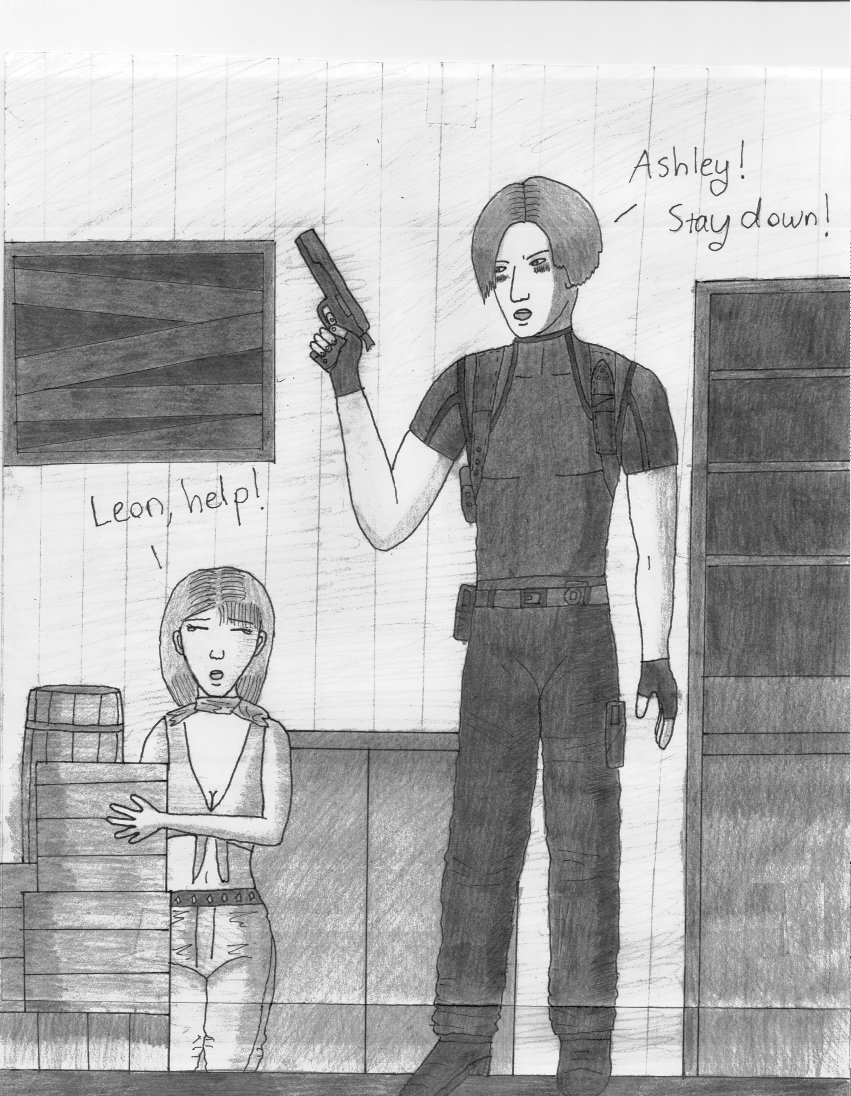 Leon protecting Ashley- for resident evil fan by bluefairy421