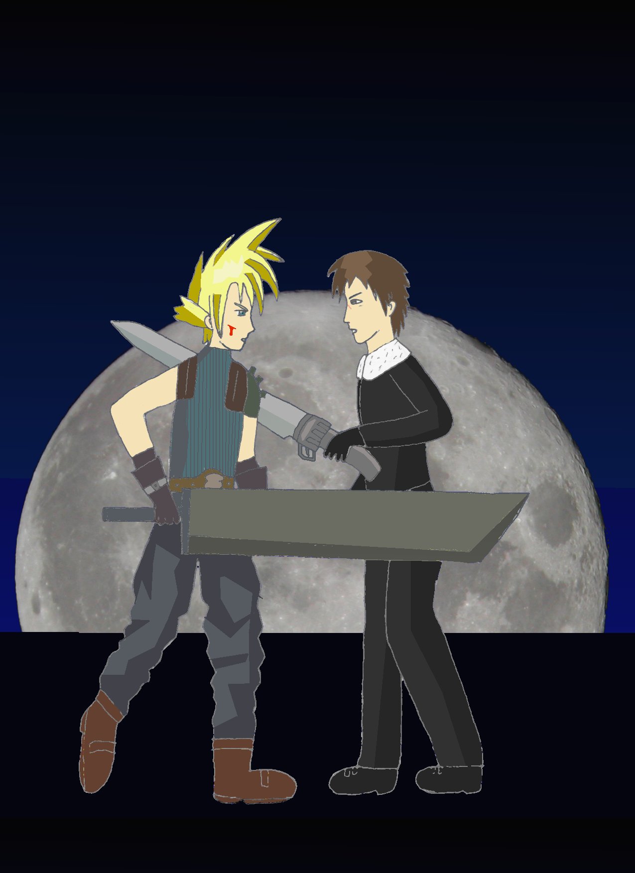Cloud and Squall fighting- for blue demon by bluefairy421