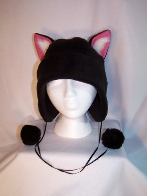 Black cat fleece hat by boushionna