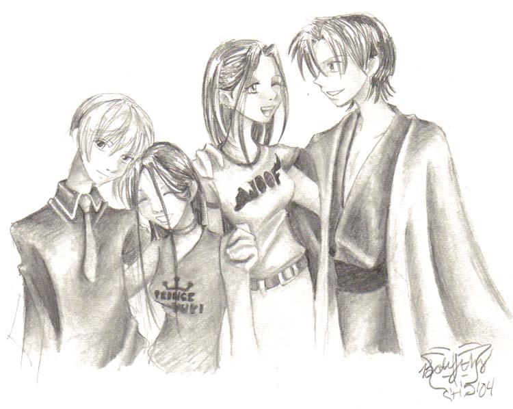 Yuki and Shigure with original characters for Enje by butterfly111585