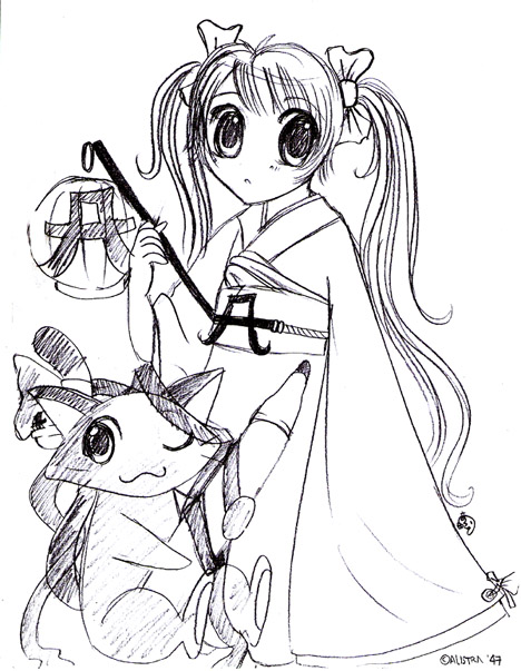 Kawaii-chan and Copic Cat (sketch) by CELICA--ishikawa