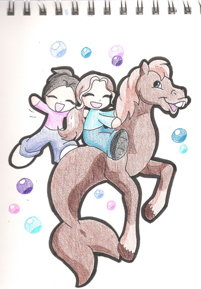 KT & Kim Riding a Horse/Dolphin by CatWhoHas14Tails