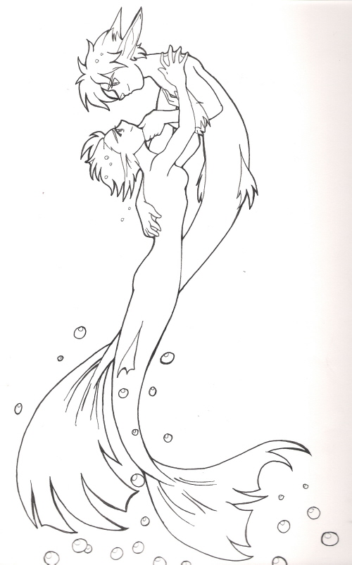 Me & Cyrus as mermaids (uncolored) by CatWhoHas14Tails
