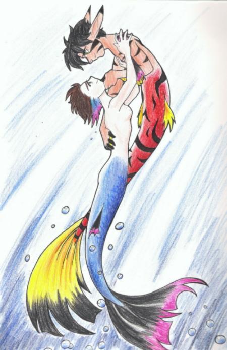 Me & Cyrus as mermaids (colored) by CatWhoHas14Tails
