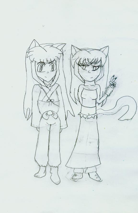 Inuyasha & my char Shan(uncolored) by Catgirlrocks