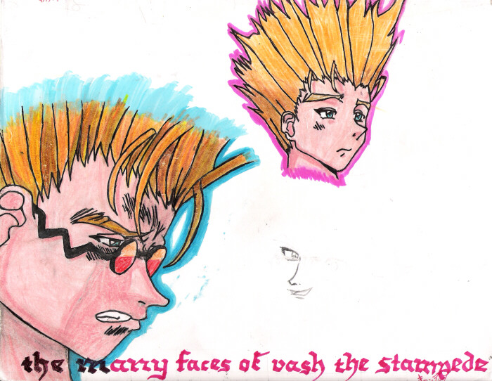 The many Faces of Vash The Stampede by ChaosAngelDark1