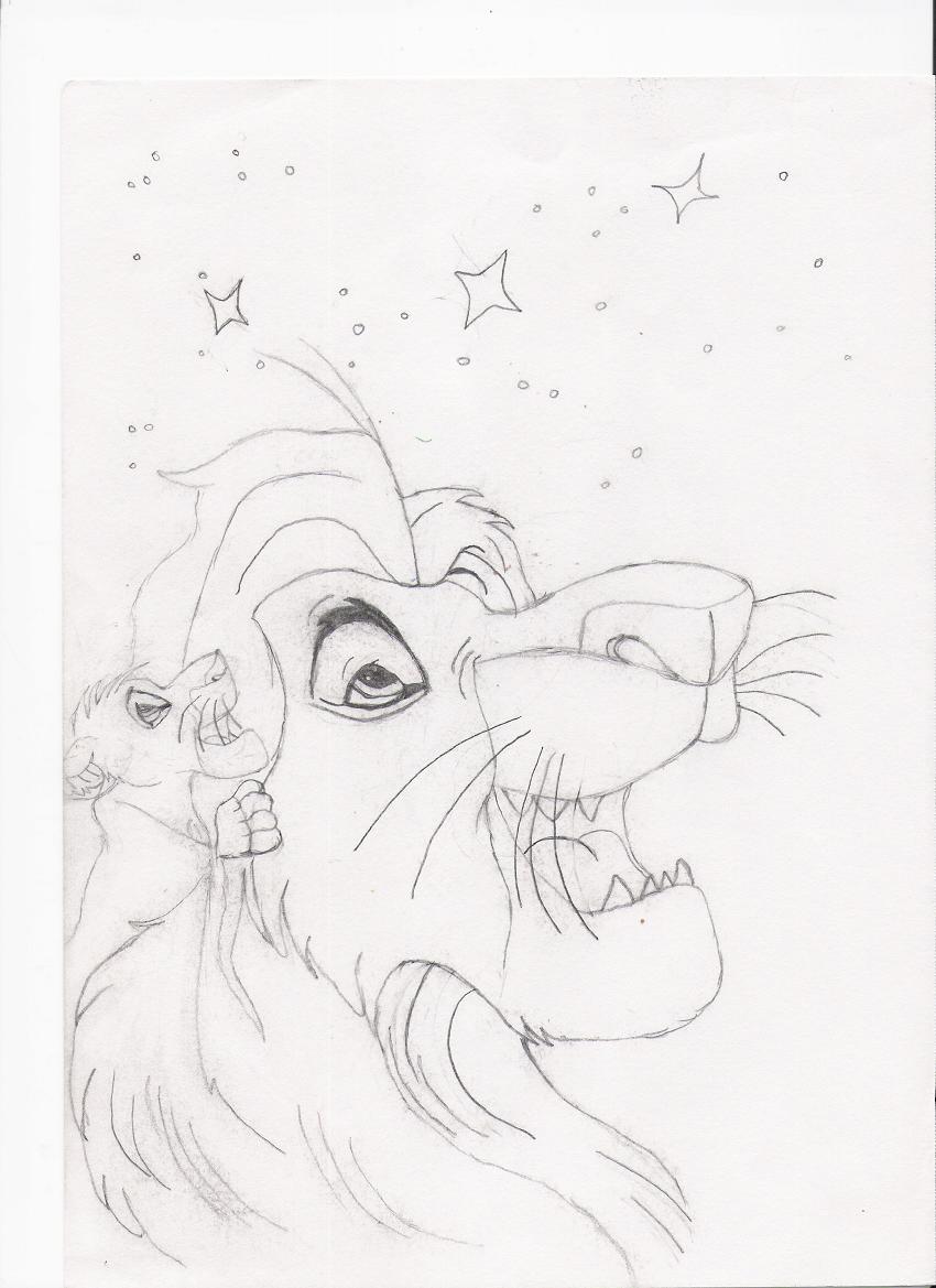 Mufasa and Simba gazing up at the stars by Chiaki