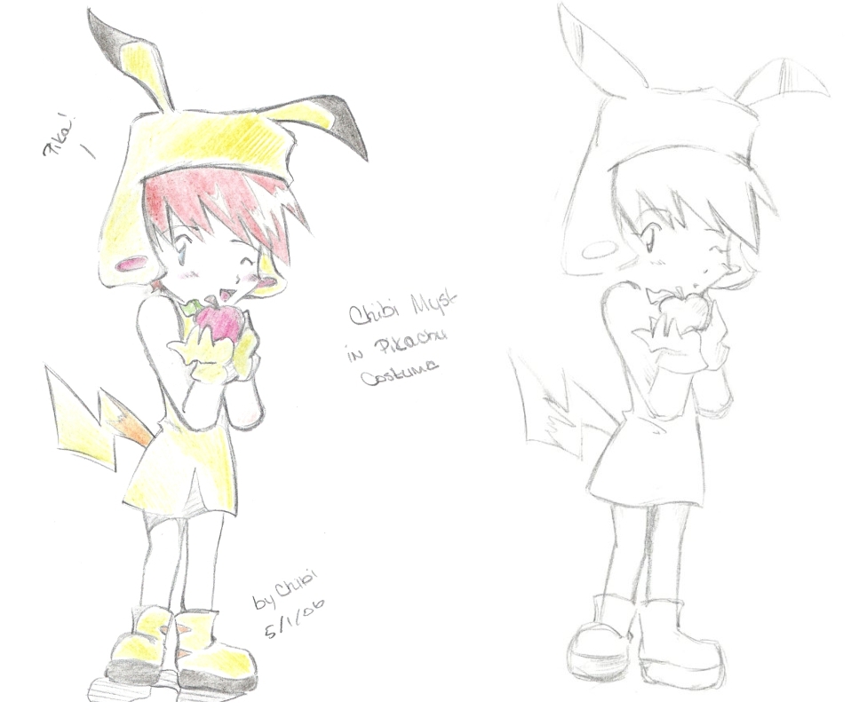 Chibi Misty in Pikachu Costume - sketch one by Chibi