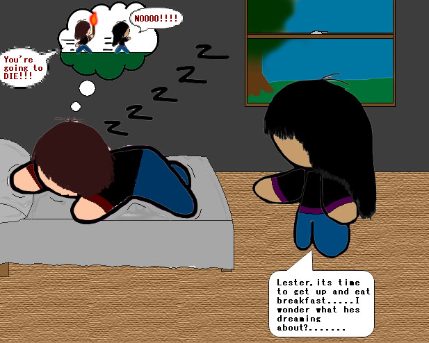 Lester(emo guy) sleeps while Chibi (emo girl) tries to wake him up by ChibiChocolate