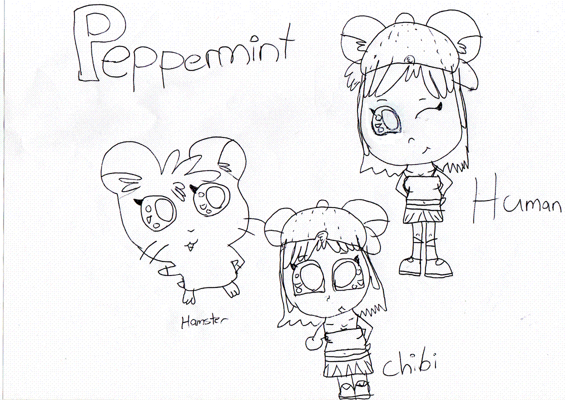 Peppermint(Hamster,Human and Chibi) by Chibi_Sorceress