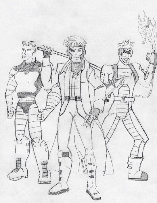 Gambit, Colosus, and Pyro by Chibodee