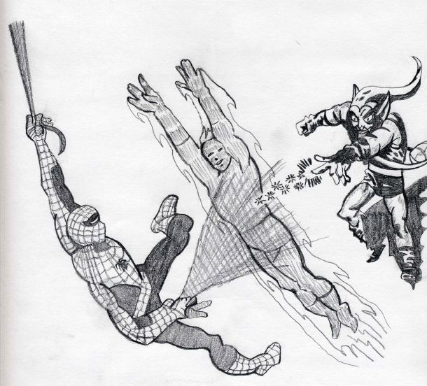 Spider-man & The Human Torch vs. Green Goblin by Chibodee