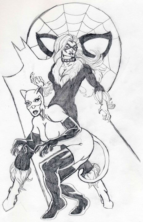 The Black Cat and Catwoman by Chibodee