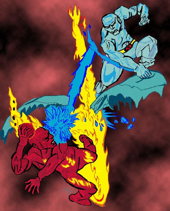 The Human Torch vs. Iceman *COLORED* by Chibodee