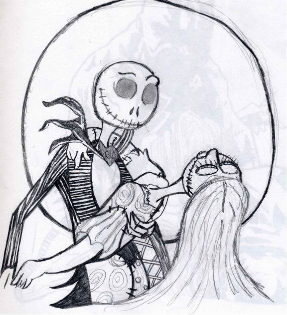 Jack and Sally, dancing by the moon light by Chibodee