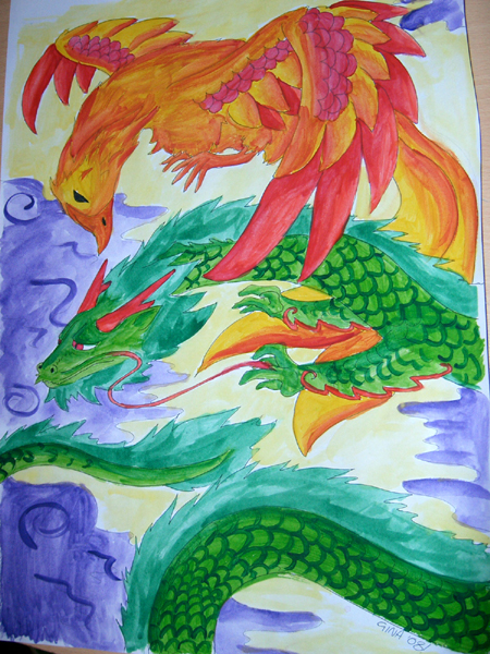 Phoenix &amp; Dragon (painting) by Chickibo