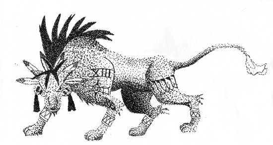 Stippled pic of Red XIII by Choco_Chick_87