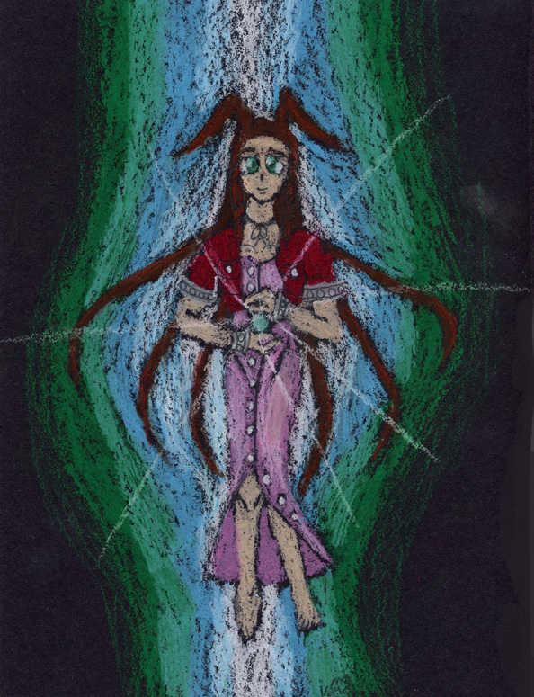 Aeris in the Lifestream- oil pastel by Choco_Chick_87