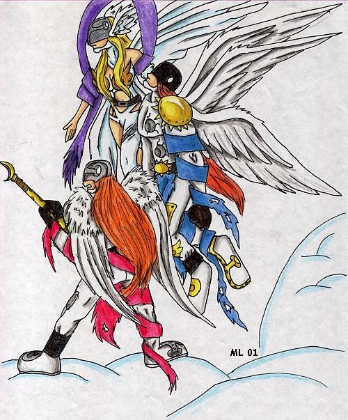 Angemon, Angewomon, and Piddomon by Cky