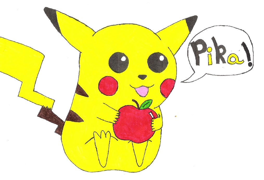 Pikachu with an apple! Hooray! by Coolstra