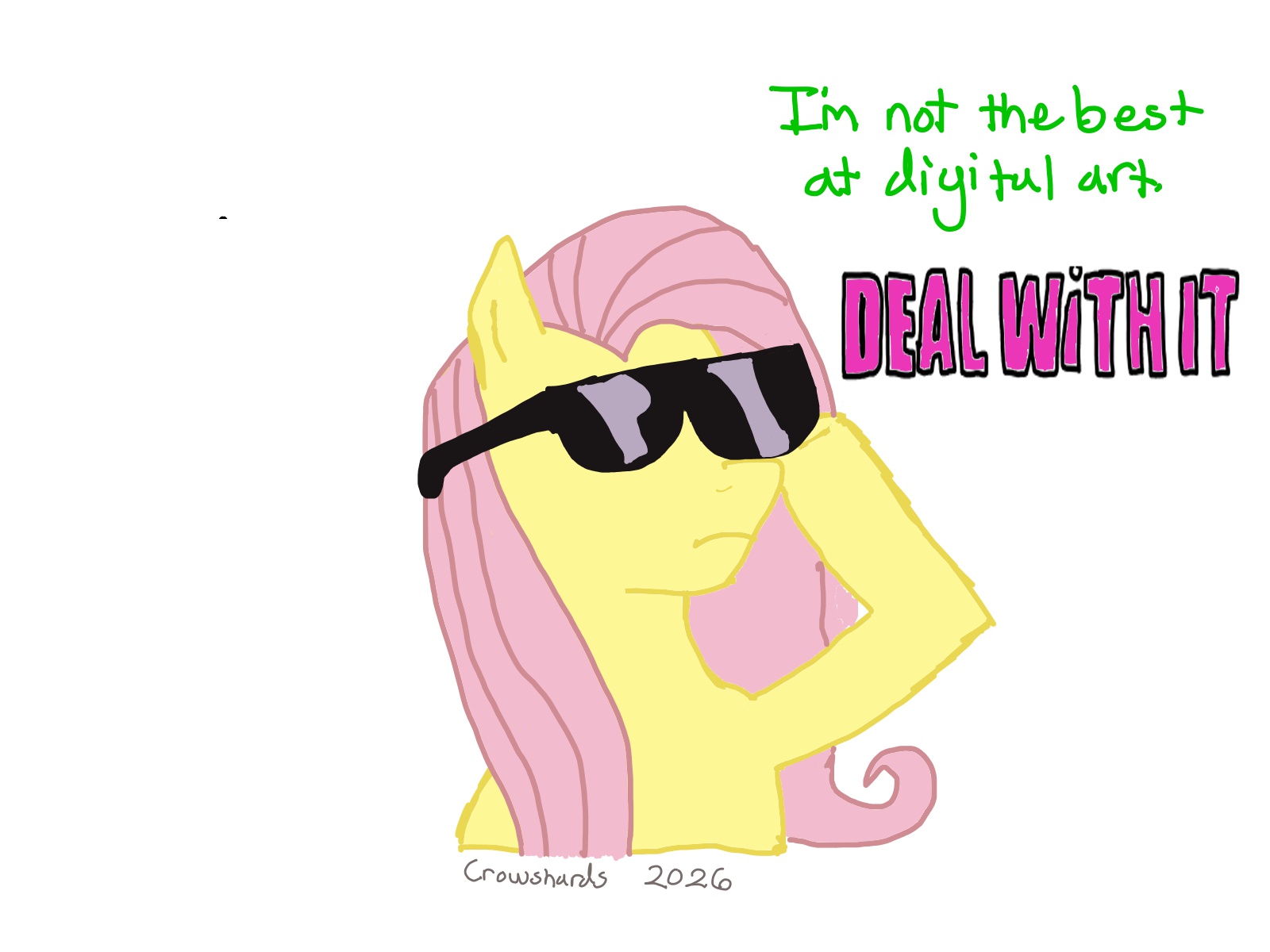 Silly Fluttershy art I made trying to get better at digital art by Crowshards797