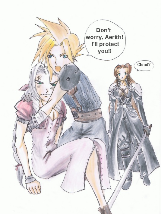 Cloud, Sephy and Aerith by Cruxis_Katz