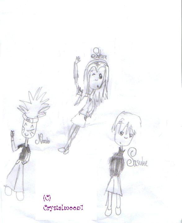 Naruto, Sasuke and Sakura in normal clothes by Crystalmoon1
