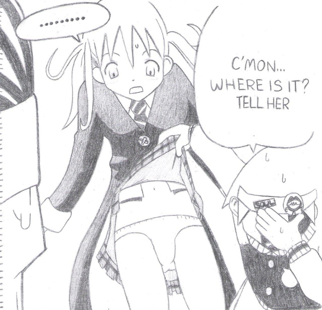 soul lifting maka's skirt up from the manga by CuteFox300