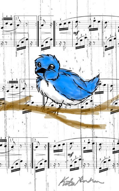 Bird on music sheets by CutieKat3