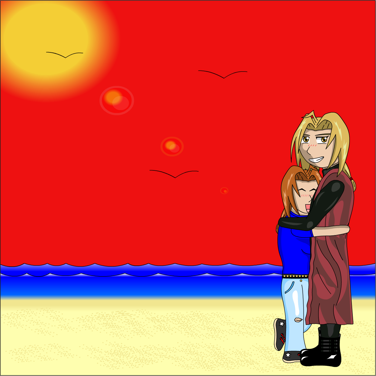 Kat n' Ed on the beach by Cybernetic_Ghost_of_Christmas_
