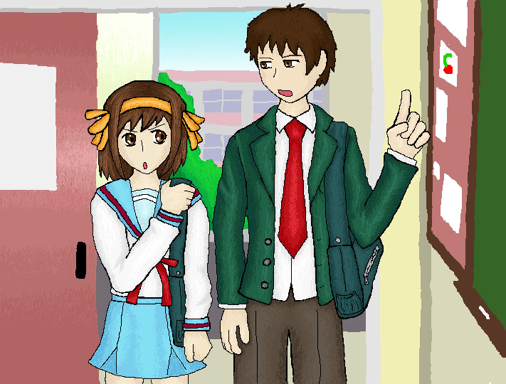 Haruhi and Kyon by cherry_bubblegum