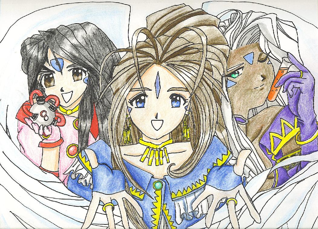 *Skuld, Belldandy, Urd (colour) by crazy-about-drawing