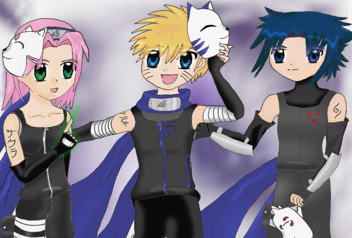 *anbu Sakura, Naruto, Sasuke (colour) by crazy-about-drawing