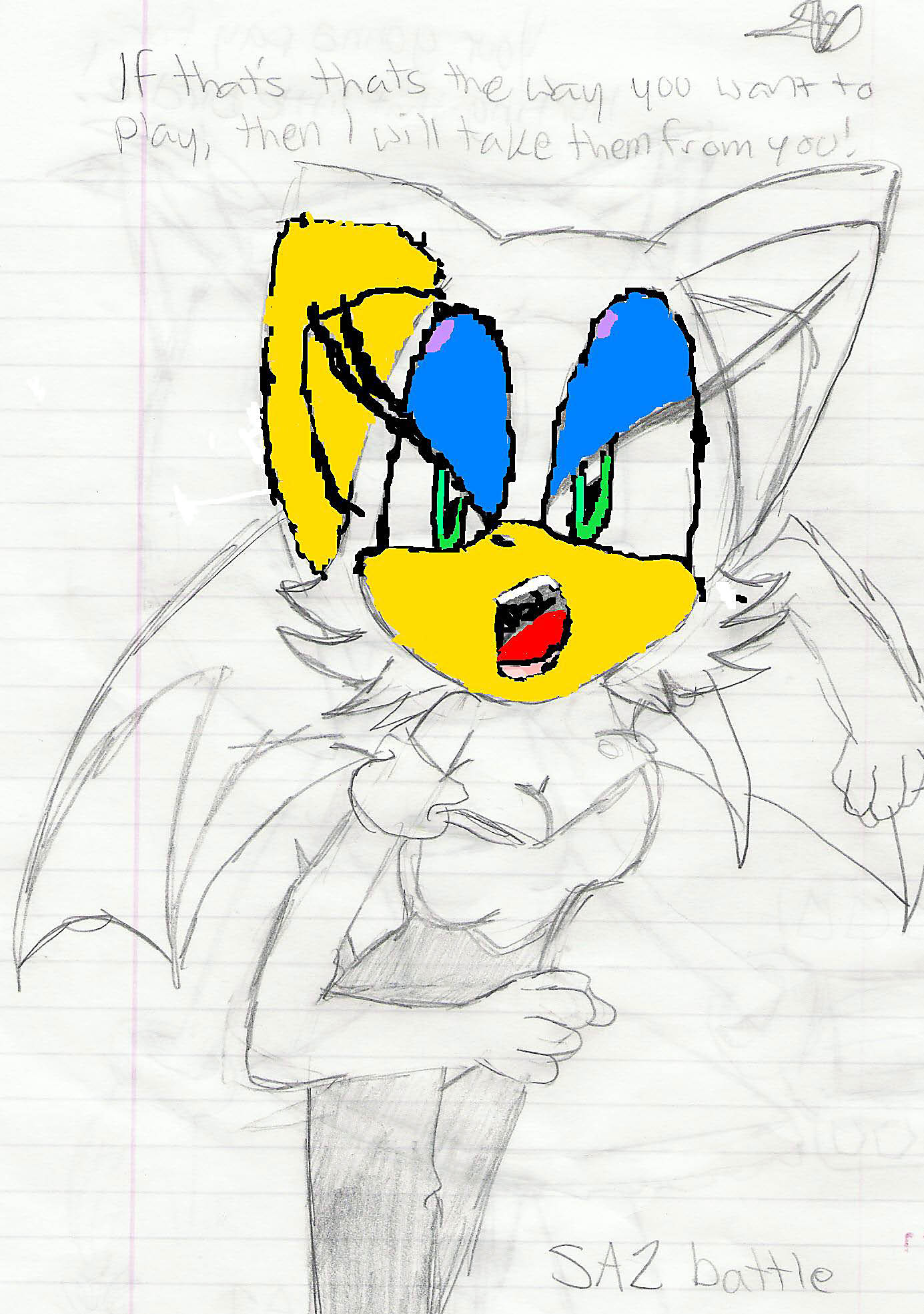 Rouge from SA2 battle (half-colored) by crazzy4cradily