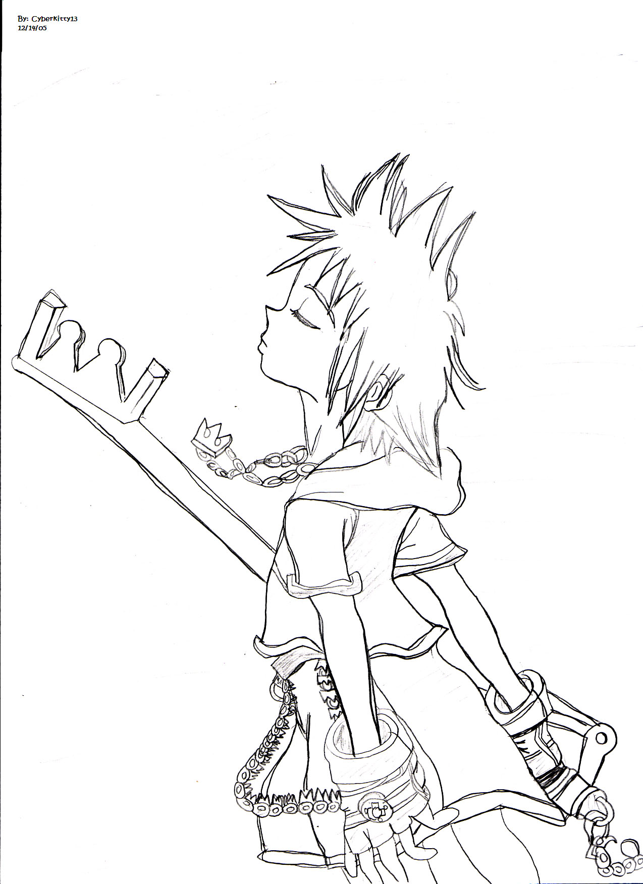 Sora w/ keyblade *first time drawing Sora* by cyberkitty13