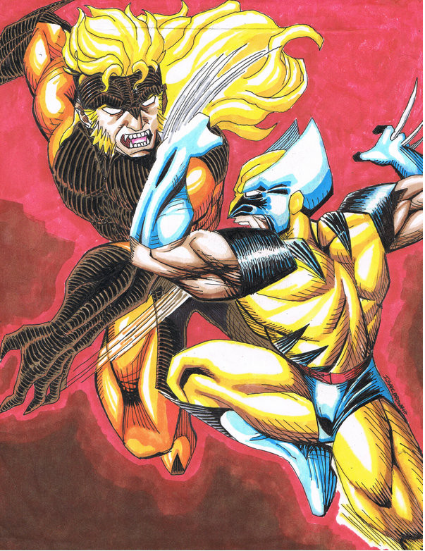 Wolverine vs sabertooth by DARQUEcrazy