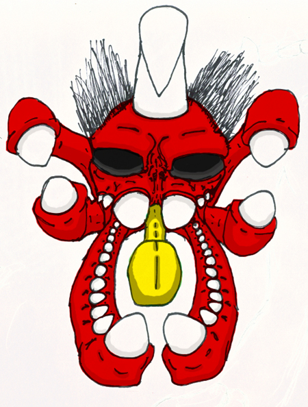 Super Meta-Morphic Alien Skull Tattoo Design by DRKPR0PH3T