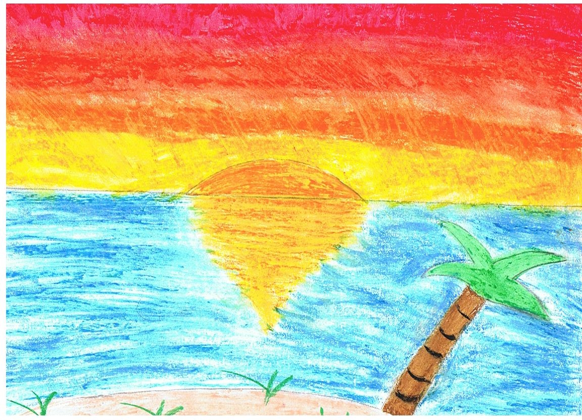 The Sunset on the ocean in oil pastels by Dancbear13