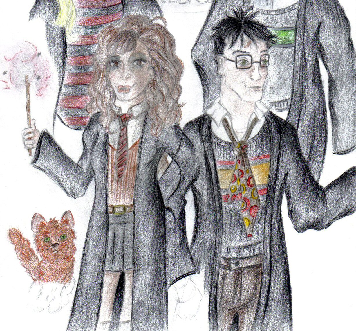 sketch)Harry,Hermione,&amp;Crookshanks by DangerousPickles
