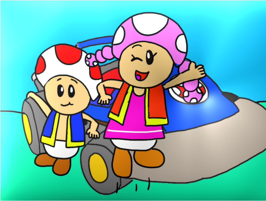 Toad and Toadette with their kart by Dariusman143
