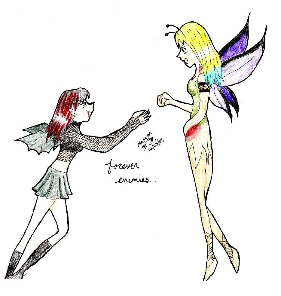 vampire vs. fairy (request for waterspirit) by DarkAnGel