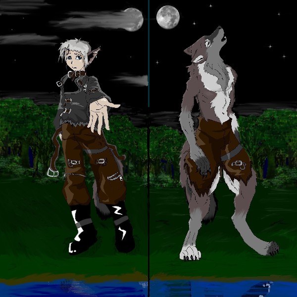 Werewolf and his human form by DarkDemonWolf