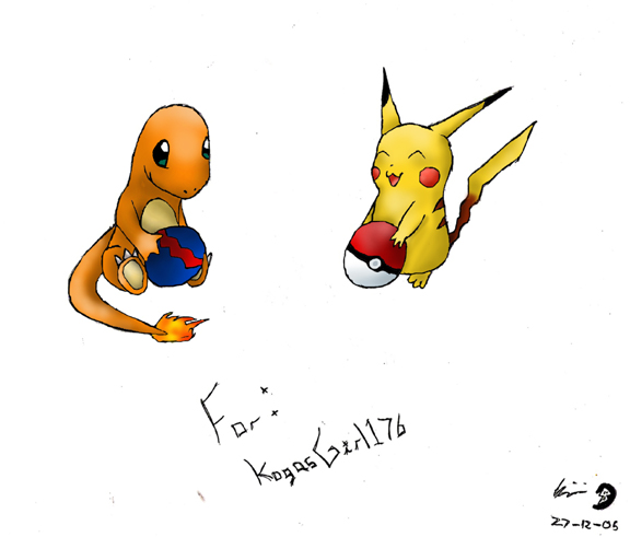 Charmander and Pikachu *for KogasGirl176* by Dark_Queen