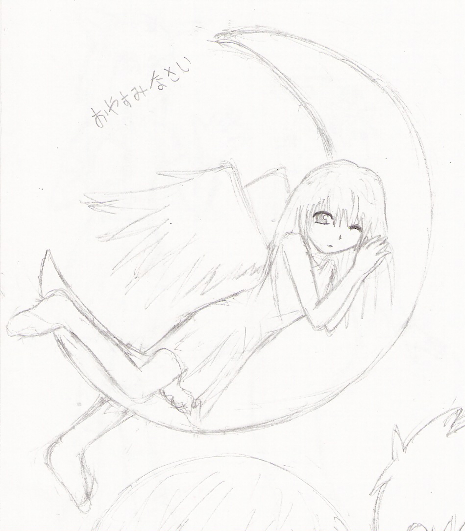 Angel sleeping on the moon by Darksideofme