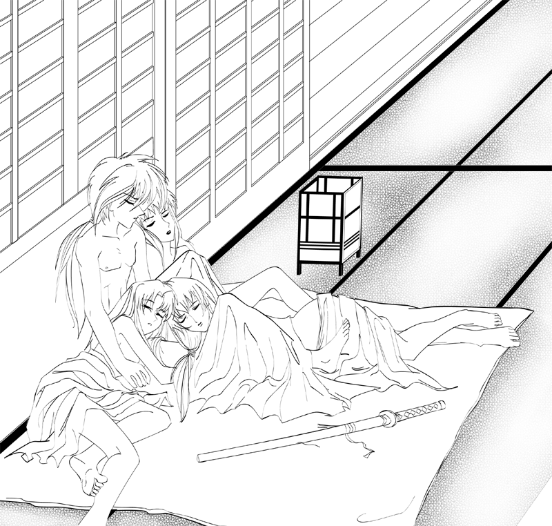 Kenshin, Kaoru, Megumi, Tomoe Sleeping T_T by Desirie