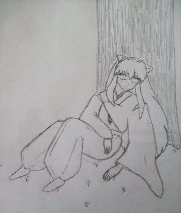 Inuyasha sleeping under a tree by DistantDragon